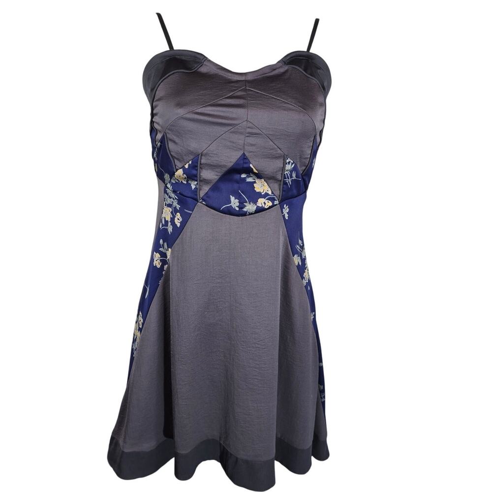 Free People Gray Blue Floral Leaf High Low Boheimian Summer Women's Dress 4